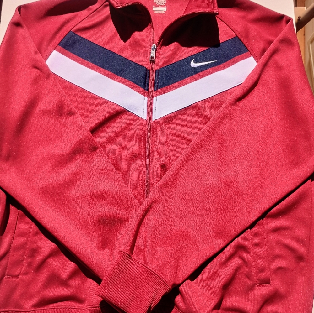 Nike Red Track Jacket with White and Black Accents